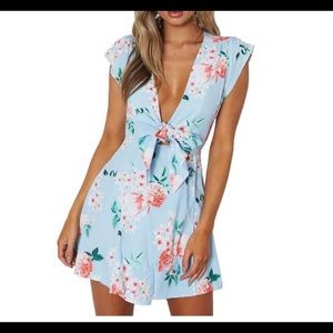 Never been worn floral wrap mini dress